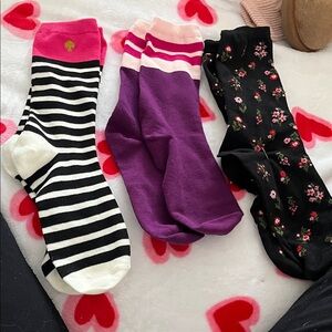 Kate Spade Black and White Striped, Purple, and Floral Socks